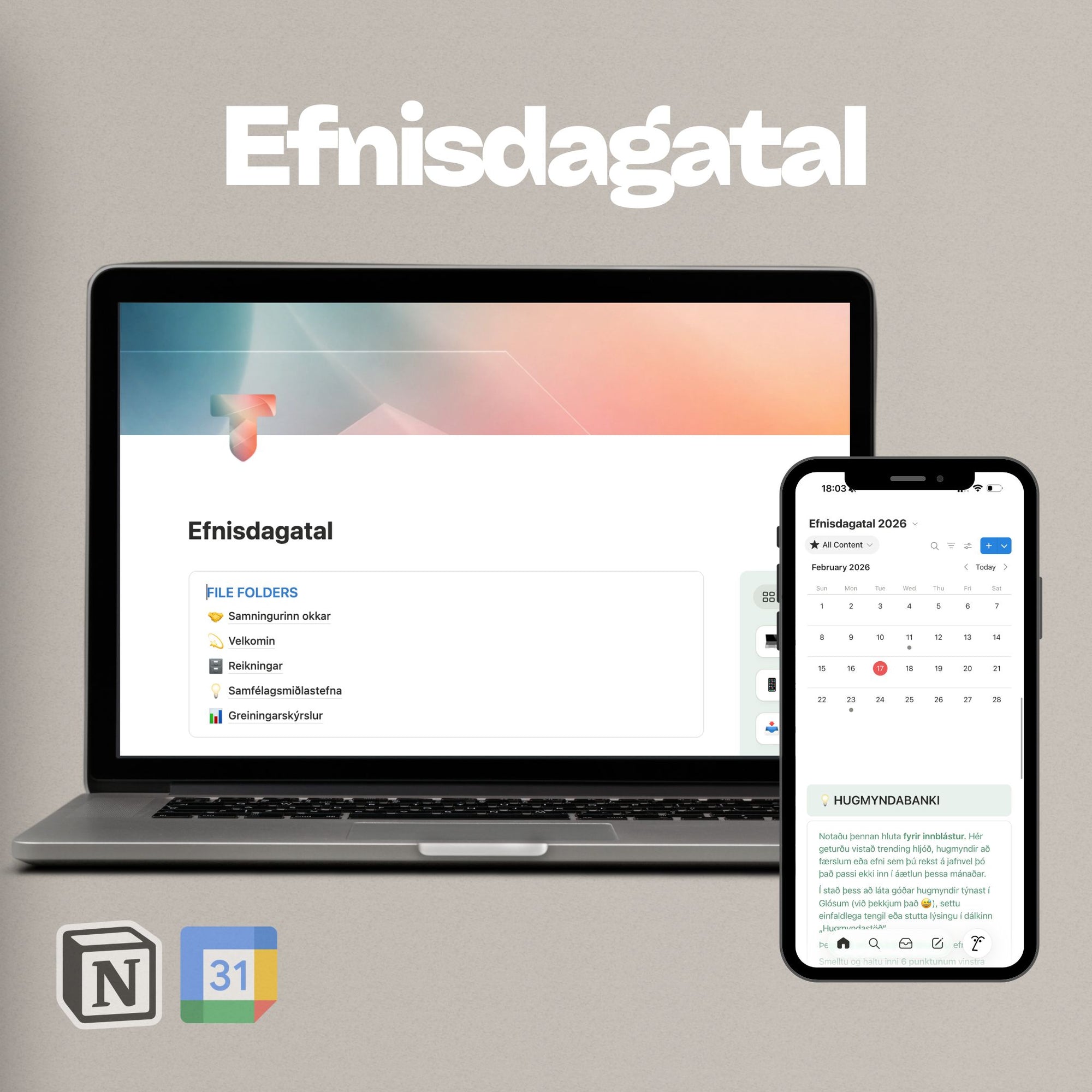 Efnisdagatal - allt á einum stað, skipulag fyrir samfélagsmiðla
